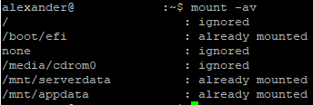 mount -av output showing successful mounts
